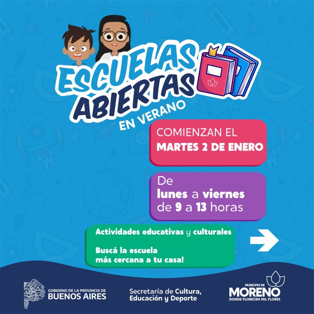 Moreno: En enero comienza “Escuelas abiertas en verano”
