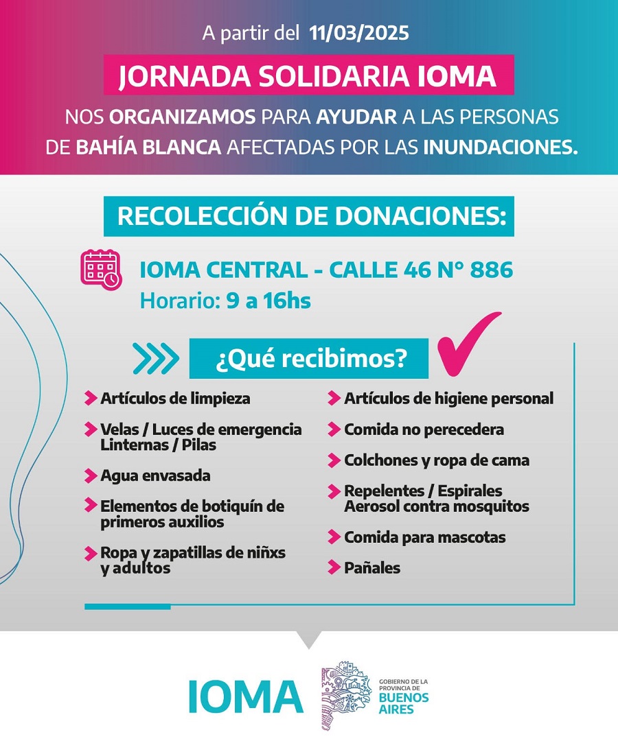 IOMA se organiza para ayudar a Bahía Blanca