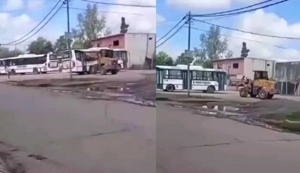 José C. Paz: le chocaron la camioneta en una terminal y destruyó tres colectivos con un tractor