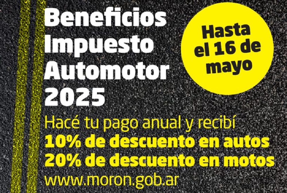 Morón ofrece descuentos para el pago anticipado del Impuesto Automotor 2025