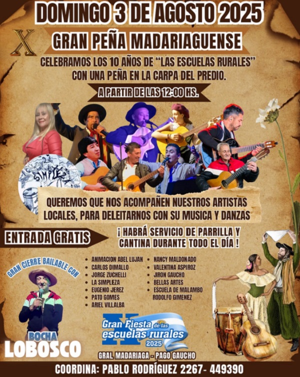 Fiestas y Eventos turísticos gratuitos del 07 al 14 de agosto en la Provincia