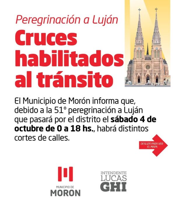 Morón: Cronograma de tránsito y circulación por la 51º Peregrinación a Luján