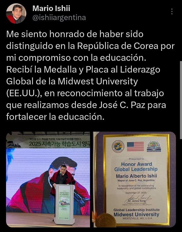 Mario Ishii fue distinguido el la Rep. de Corea por su compromiso con la educación