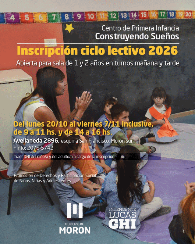 Morón abre la preinscripción para los Espacios de Cuidados para la Primera Infancia