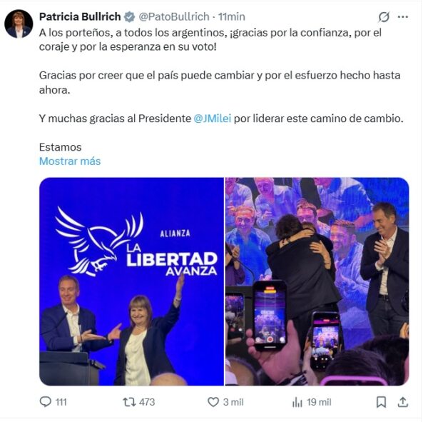 Patricia Bullrich arrasó en la Ciudad: "No volvamos atrás, sigamos construyendo este cambio”