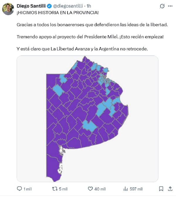 Santilli y la LLA remontaron la Provincia y ganaron por medio punto
