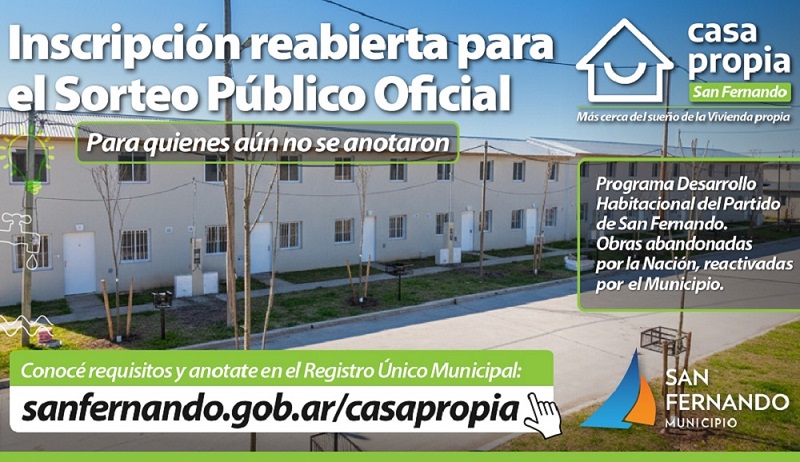 San Fernando reabrió la inscripción para quienes no estén anotados a sorteos de viviendas