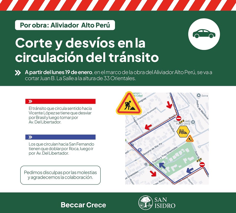 San Isidro: por la obra del Aliviador Alto Perú se realizará un corte total en La Salle y Treinta y Tres Orientales