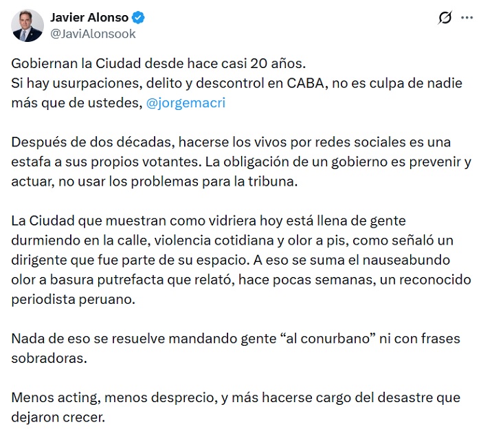 Jorge Macri mencionó al conurbano como tierra de okupas y hubo cruce