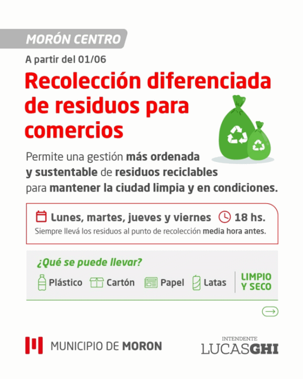 Morón implementa el sistema de recolección diferenciada de residuos para comercios