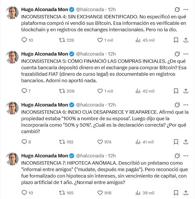 Alconada Mon: Las inconsistencias de Adorni sobre sus ahorros en Bitcoin