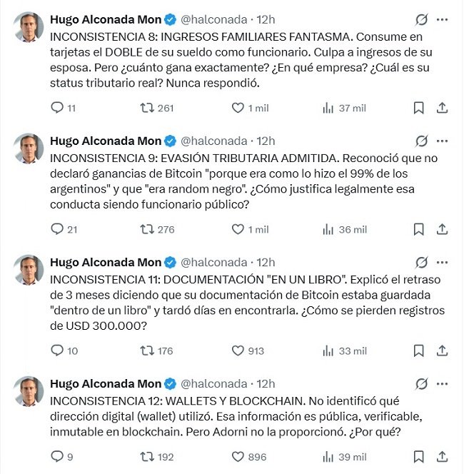 Alconada Mon: Las inconsistencias de Adorni sobre sus ahorros en Bitcoin