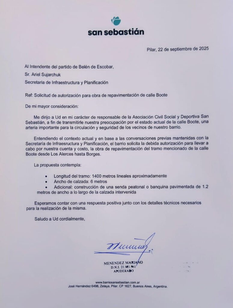 Calle Boote: El Municipio de Escobar demostró con documentos que el barrio San Sebastián ofreció pagar la obra
