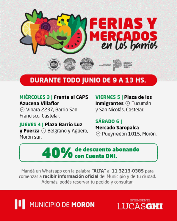 Las Ferias y Mercados Bonaerenses siguen recorriendo los barrios de Morón