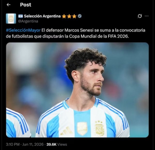 Marcos Senesi será el reemplazante de Leonardo Balerdi en la lista para el Mundial