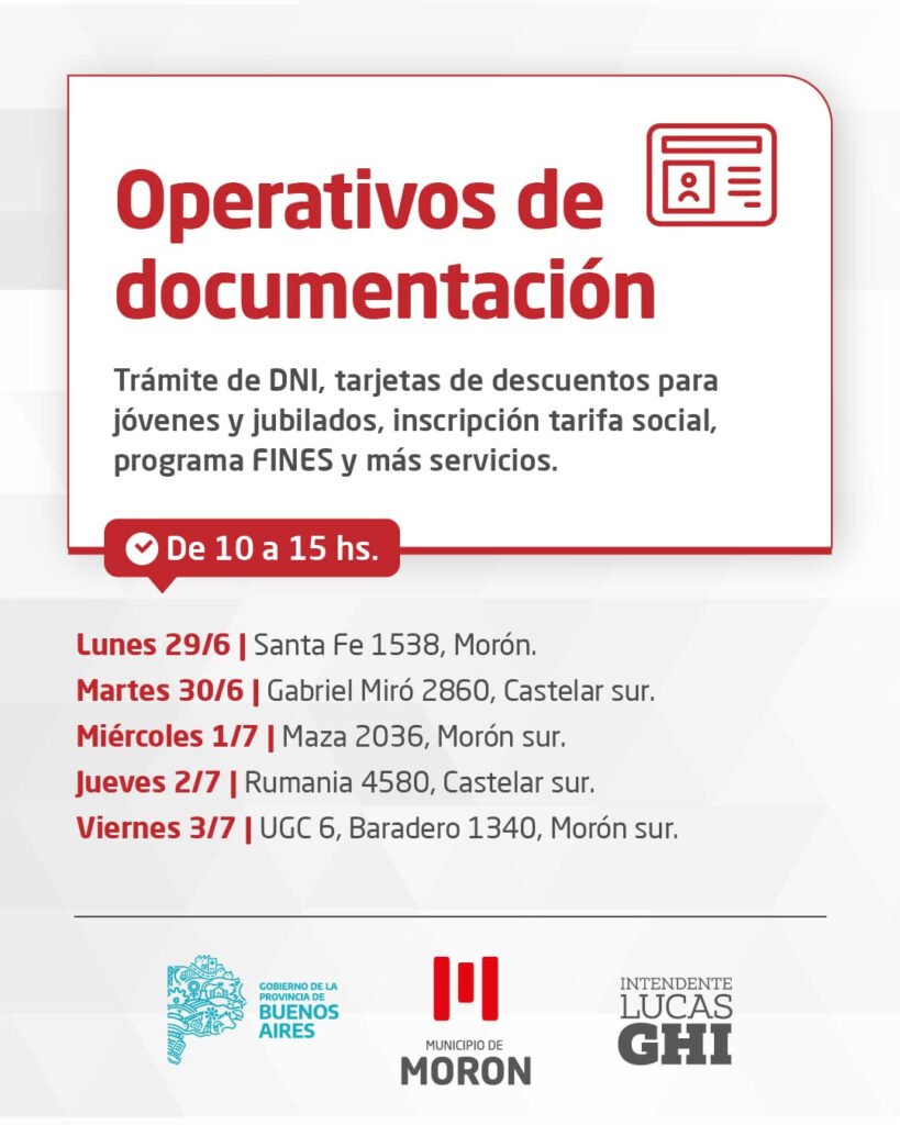 Operativos de documentación el Municipio acerca servicios a distintos barrios de Morón
