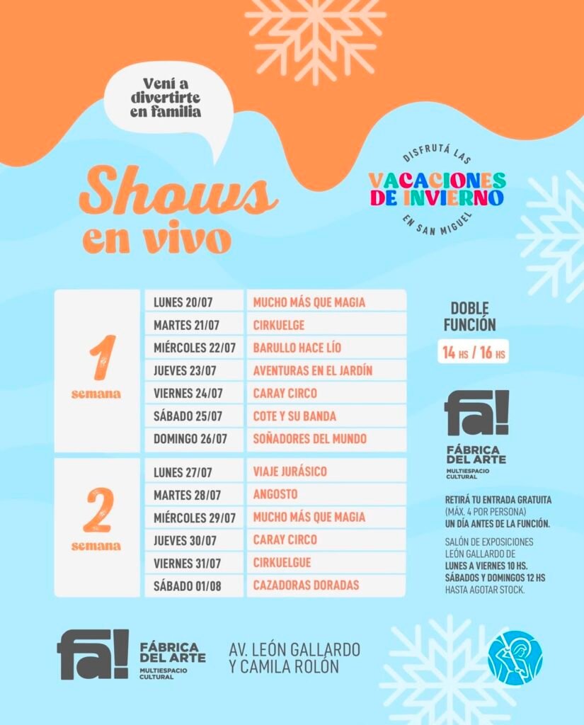 La Fábrica del Arte de San Miguel ofrece dos shows diarios todas las vacaciones de invierno