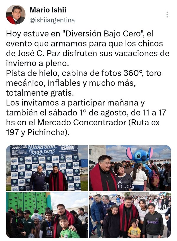 Mario Ishii acompaño a cientos de chicos en Diversión Bajo Cero por las vacaciones de invierno