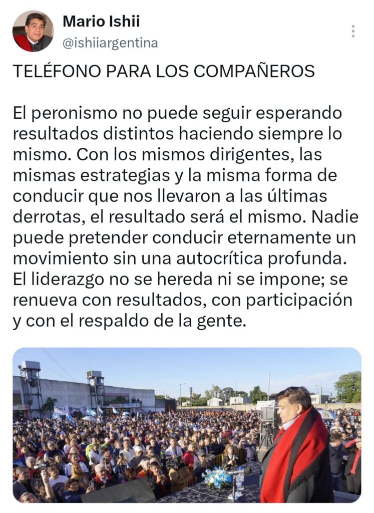 Ishii disparó contra la reunión del PJ: "El liderazgo no se hereda ni se impone"