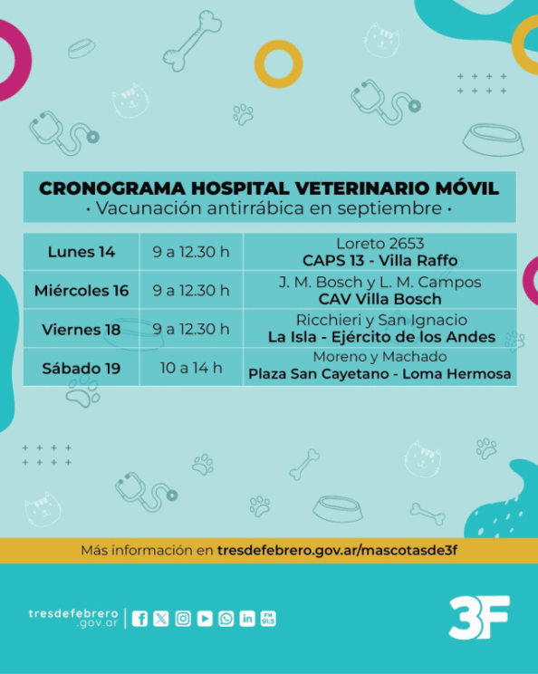 Tres de Febrero continúa con la vacunación antirrábica gratuita para mascotas