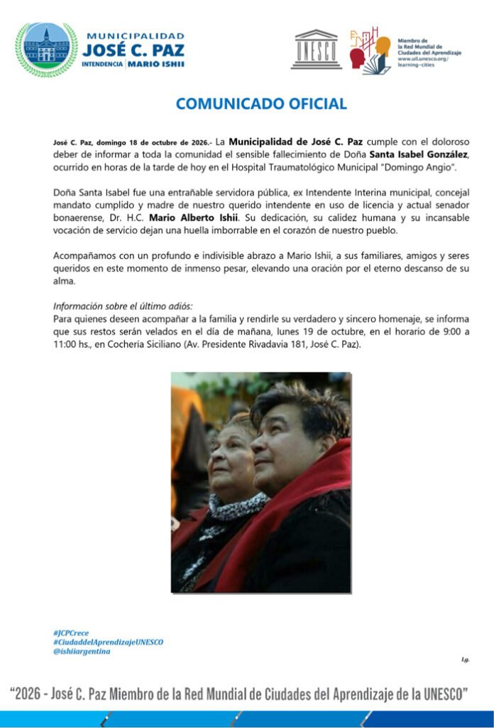Falleció Santa Isabel González la madre de Mario Ishii en el Día de la Madre