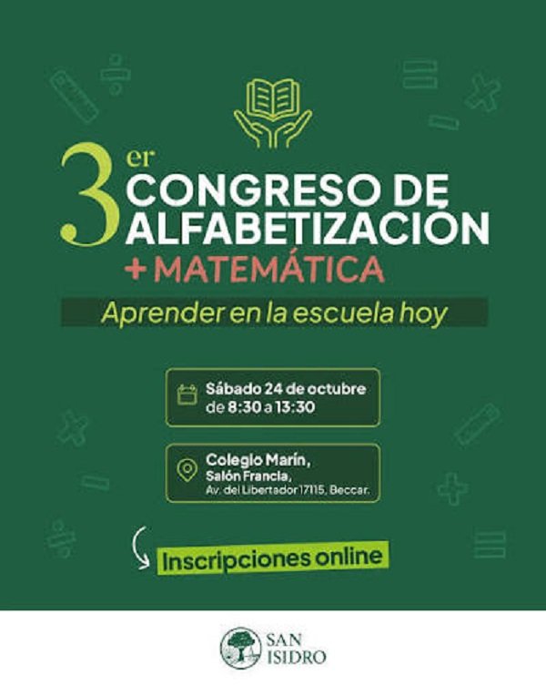San Isidro: está abierta la inscripción para el 3° Congreso de Alfabetización y Matemática