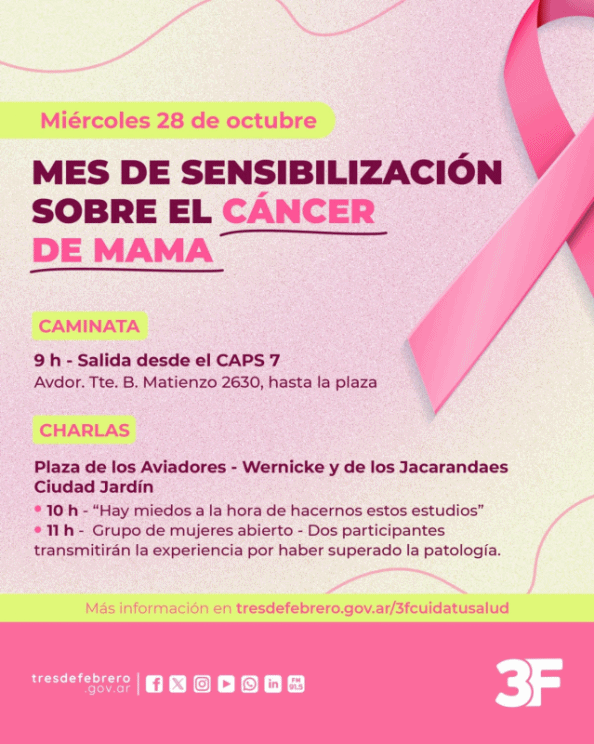 Tres de Febrero cierra el Mes Rosa con caminatas, charlas y controles mamarios gratuitos