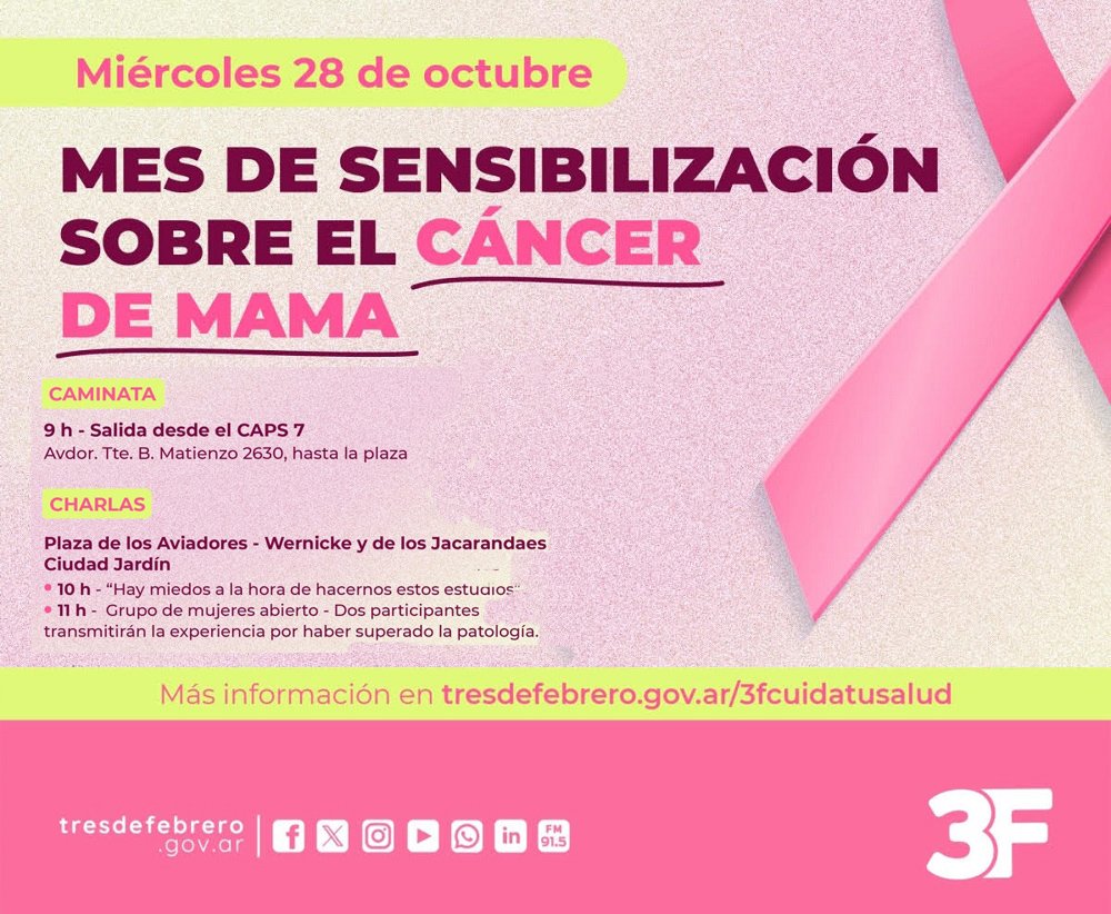 Tres de Febrero cierra el Mes Rosa con caminatas, charlas y controles mamarios gratuitos