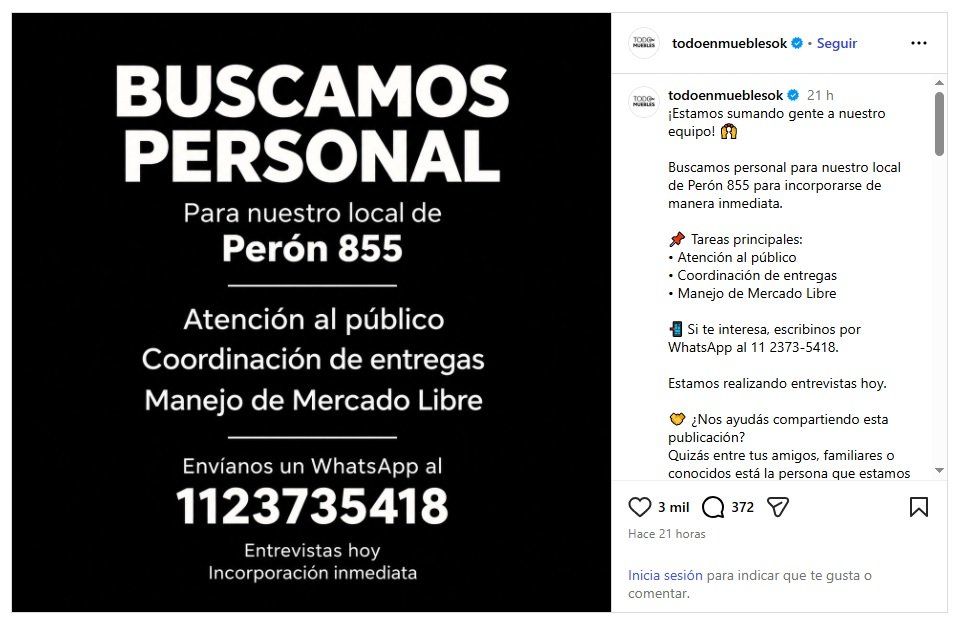 Buscan empleados  -capital  - todo en muebles